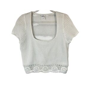 Hollister White Cotton Costal Grandma Crochet Airy Scoop Neck Cap Sleeve Top M